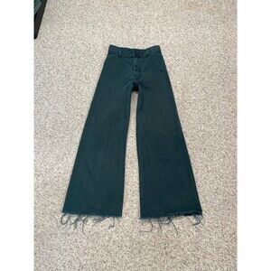 Zara The Marine High-Rise Ankle Straight Wide Leg Raw Hem Deep Forest Green 4